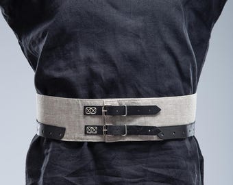 Linen Medieval Chausses Belt, Leather Accents, Ren Faire LARP