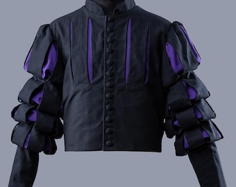 Dunkellila Landsknecht Baumwolle Jacke, Renaissance Doublet, LARP Kleidung