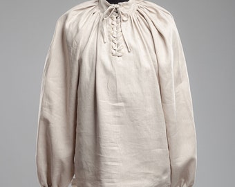 Men's Linen shirt with lacing, Medieval chemise underwear, Medieval undershirt, Cotton shirt,  Renaissance Shirt