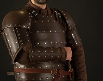 Leather Brigandine Set Medieval, Armor set men, Medieval warrior armor, Set of armour, Ren faire armor for men, Leather armor torso male