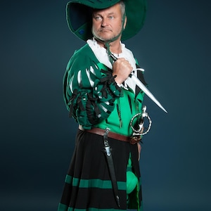 Laine Landsknecht Wams & Hosen, chapeau Landsknecht, costume médiéval à rayures Landsknecht, tenue Renaissance, costume médiéval Landsknecht