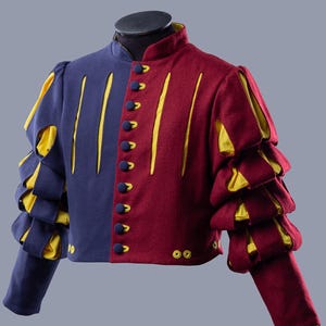 Veste en laine Landsknecht, manteau historique, pourpoint à manches bouffantes Landsknecht Waffenrock, costume médiéval Landsknecht