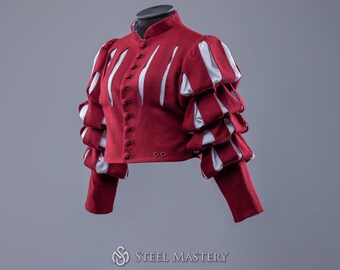 Womans Landsknecht Red Doublet, Wool Jacket for Cosplay Events and LARP, Landsknecht coat