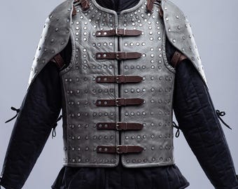 Brigandine Steel Plated Costume with Spaulders, Medieval Armored Jacket, Knight warrior coat, Custom Bragandine Armour by Steel Mastery