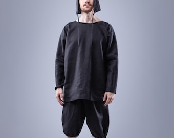 Conjunto de ropa interior medieval de lino para hombre, braguita y camisón.