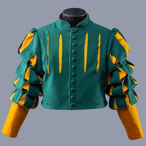 Light doublet for man, Grean and Yellow Landsknecht Jacket, Medieval Renaissance Garb, Landsknecht reenactment clothing, LARP doublet