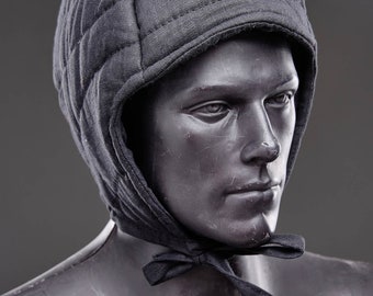 Black Padded cap, Historical cap, Medieval hat for Head protection, natural cotton padded liner for helmet