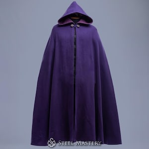 Purple Medieval Cloak, Fantasy Cape Women, Purple wool cloak, Woolen mantle, Renaissance fair druid men