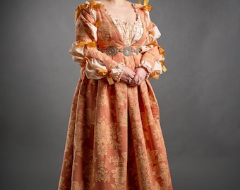Renaissance Italian Princess Dress, Long Sleeve Medieval Gown