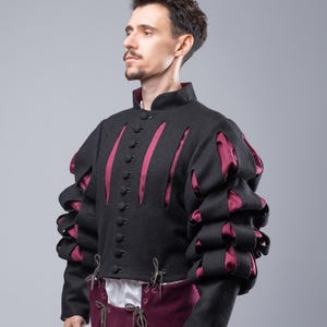 Medieval Woolen Coat, Historical Doublet, Puffed Sleeves Jacket, Renaissance Clothing, LARP outfit men, Landsknecht costume doublet