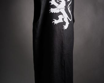 Ropa medieval históricamente precisa, chaleco tabardo negro, tabardo medieval de lino, ropa LARP, disfraz de cosplay medieval, chaleco medieval