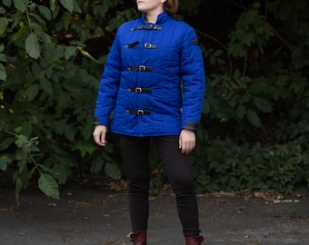 Royal Blue Medieval Gambeson Jacket, HEMA Arming Jacket men, Ladies Quilted gambeson