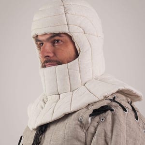 White Padded cap for Cosplay, Medieval coif, LARP Medieval hat, Cotton Padded liner for helmet, Medieval coif, Reenactment, LARP