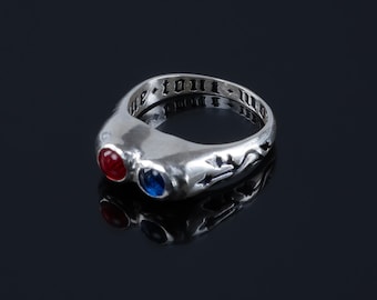 Medieval Two Gem Sterling Silver Ring, 15th Century Inscription