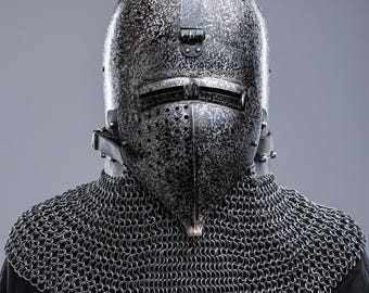 Bascinet Helmet for Cosplay, Knight helm black, Medieval Knight Armour, Historical Cosplay & LARP Helmet, Medieval Metal Armour
