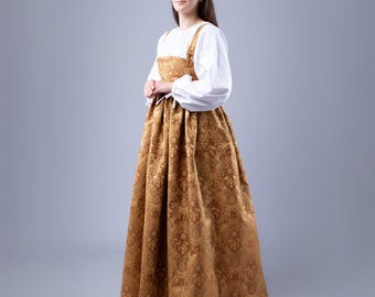 Handgemaakte jacquard renaissancejurk, middeleeuws kostuum, aangepast formaat