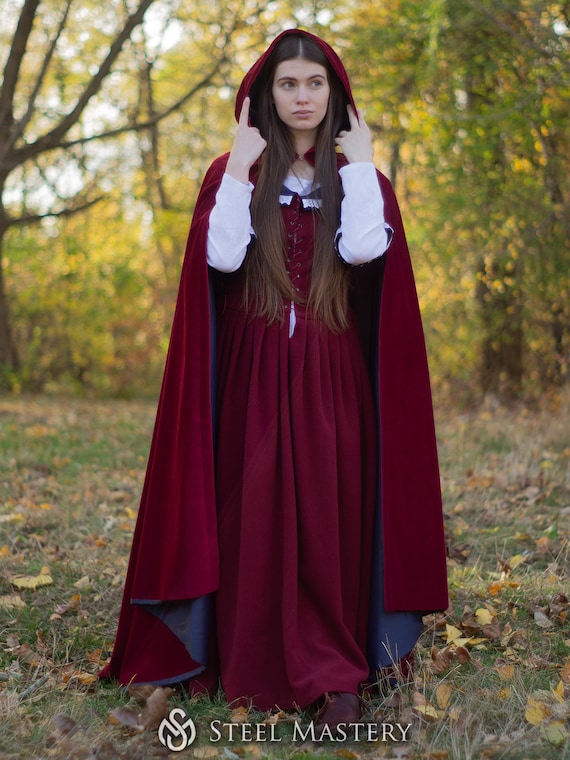 Adult Velvet Cape With Hood - Gothic Cloak For Halloween & Renaissance (67", Multiple Colors)