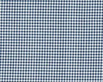 May include: A white fabric with a blue gingham pattern. The fabric has a woven texture.
