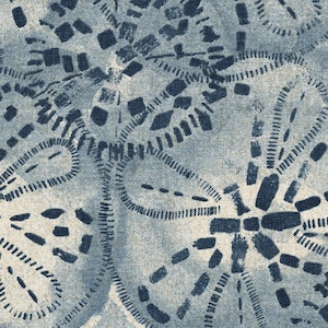 Tie-Up Valance in Sand Dollar Indigo with Sea Star Ties, Lined, 52" x 24"