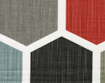 King Duvet Cover, Hexagon Scarlet Red, Gray Geometric- Reversible
