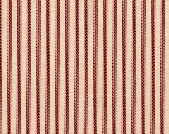 108"L Unlined Tab Top Curtain Panels (Pair) in French Country Crimson Ticking Stripe