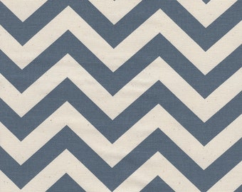 84" Rod Pocket Curtain Panels, Zigzag Denim Blue Chevron, Natural Cotton