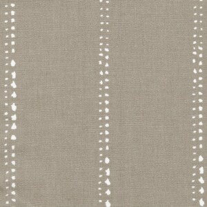 May include: A taupe-colored fabric featuring a repeating pattern of vertical stripes. Each stripe is composed of two parallel lines of small, irregular white dots that run vertically across the entire surface of the textile material.