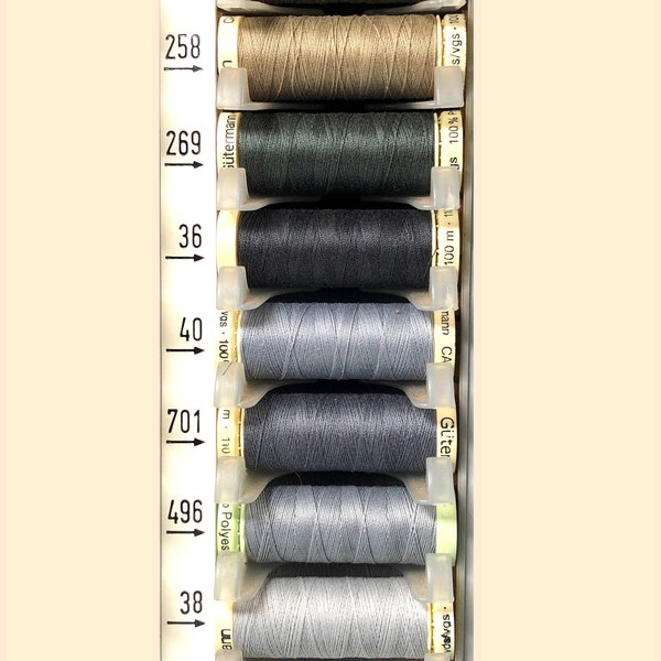 Gutermann GREYS/GREENS 100m (110yds) Sew All Thread - 100% Polyester - various colours