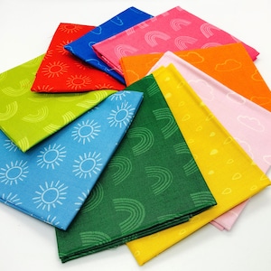 Stuart Hillard Individual Fat Quarters 100% Cotton  - Rainbow Etchings &#39;Bright&#39; Themed fabrics