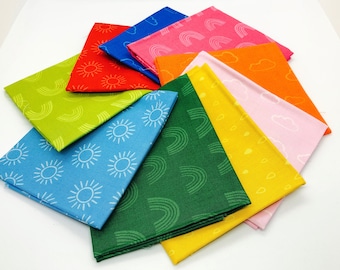 Stuart Hillard Individual Fat Quarters 100% Algodón - Rainbow Etchings 'Bright' Telas temáticas