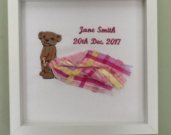 Personalised Teddy Bear and Blanket 3D Box Frame - Girl Pink