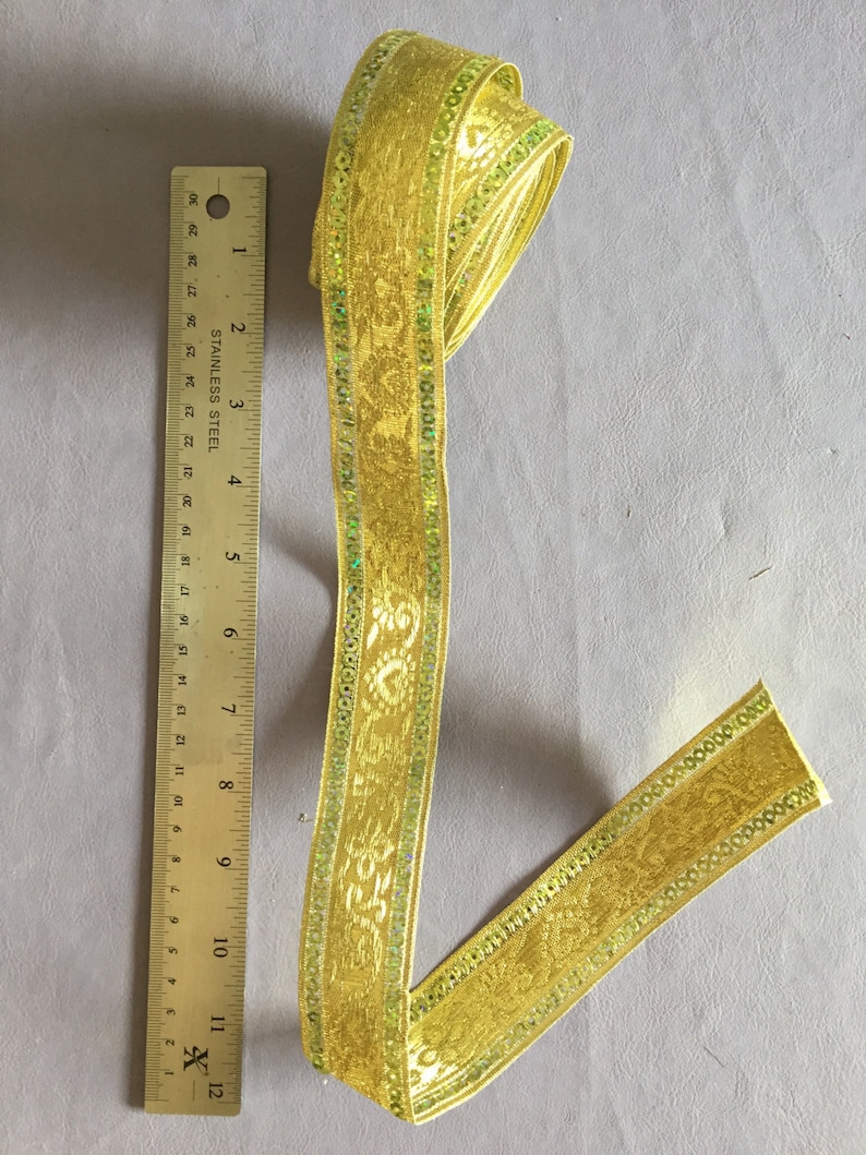 Indian haberdashery ribbon braid trim Gold metallic thread hologram sequin edge detail image 1