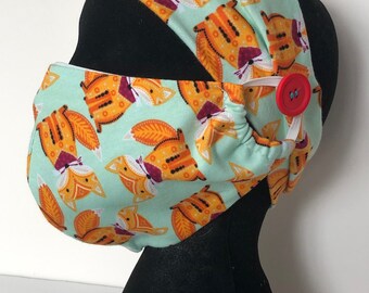 Adult Fabric Face Mask and Button HairBand Combo UK - Adult. Washable, Re-usable - Owl, Fox, Animals