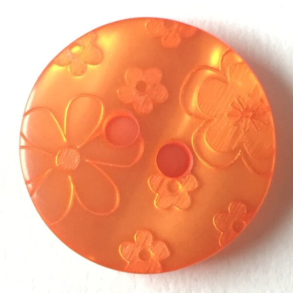 Orange Embossed Floral Button - 2 hole - 2cm diameter - plastic