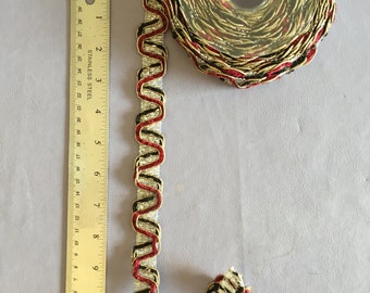 Trenza de cinta de hadashery india borde de plata y oro hilo metálico, rojo y negro terciopelo detalle de hilo - 1.5cm de ancho