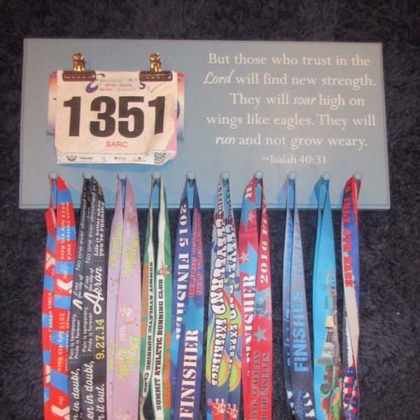 Running Medal Display Rack and Bib Holder, "Isaiah 40:31"