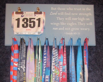 Running Medal Display Rack and Bib Holder, "Isaiah 40:31"
