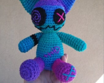 Franken kitty amigurumi, crochet zombie, zombie plush, plush zombie, Franken cat, crochet zombie, voodoo kitty