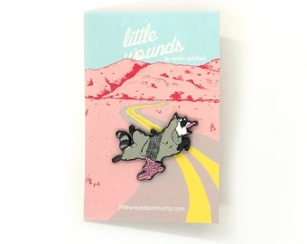 Roadkill Raccoon Enamel Pin, Nature, Horor, Lapel Accessory