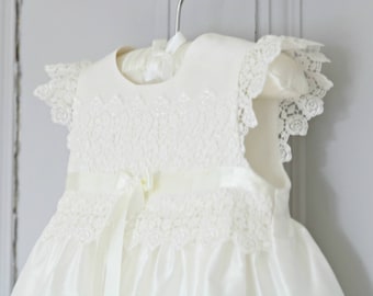 Baby Girl Baptism Gown -  Christening Gown - Blessing Gown | 'Rachel' Silk and Lace Baptism Gown by Adore Baby