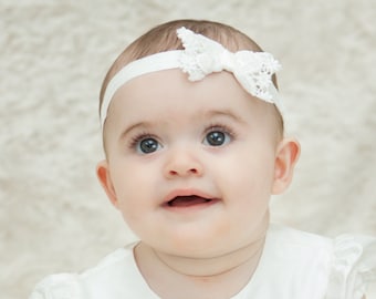 Christening Headband - Baby Headband - Baptism Headband - Blessing Headband - Ivory or White  Headband - Silk Headband - Lola Headband
