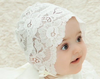 Christening Bonnet, Sheer Lace Baby Bonnet, Baptism Bonnet, Girls Baby Bonnet, Blessing Bonnet, Girls Ivory Bonnet, Lace Bonnet - Holly -