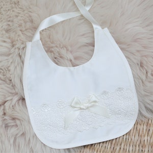 Silk and Lace Christening Bib - Baptism Bib for Baby Girl | &#39;Rachel&#39; Baptism Bib by Adore Baby