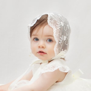 Lace Christening Bonnet -  Baptism Bonnet - Lace Bonnet - Ivory Bonnet - Christening Bonnet Baby Baptism Bonnet - Ava Sheer Lace Bonnet