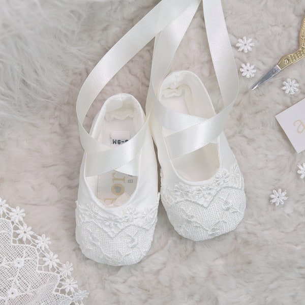 Christening Booties for Baby Girl - Baptism booties - Baptism shoes | 'Lucy' Girls Soft Christening Shoes by Adore Baby