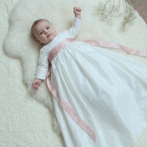 Handmade Unisex Silk Dupion Christening Gown - Long Sleeved Baptism Blessing Gown | Echo image 7