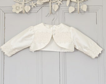 Christening Bolero - Lola - Christening Cardigan - Baptism Bolero -Silk Bolero - Lace Bolero - Blessing Bolero - Girls Baptism wear