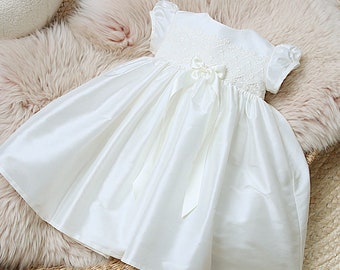 Baptism Dress for Baby Girl - Christening Dress for Baby Girl - Silk Blessing Dress - Lux Silk Baby Dress - Christening Outfit Girls - Lily