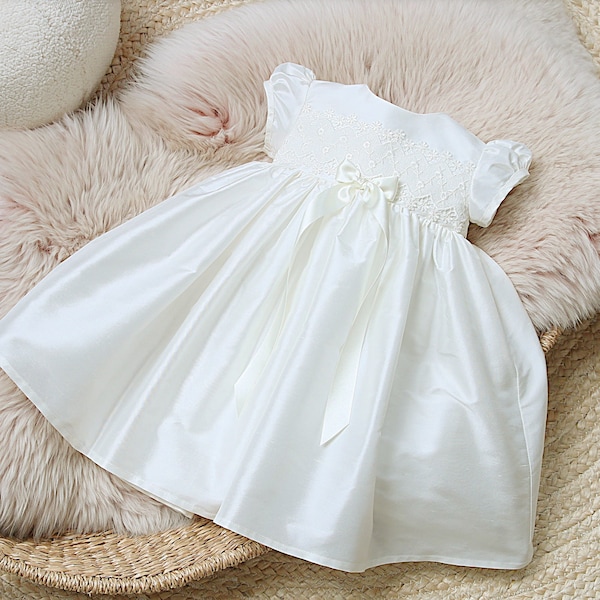 Baptism Dress for Baby Girl - Christening Dress for Baby Girl - Silk Blessing Dress - Lux Silk Baby Dress - Christening Outfit Girls - Lily