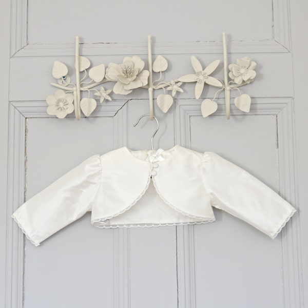 Clara Christening Bolero - Silk Bolero - Christening Jacket - Baptism Jacket - Baby Bolero - Ivory bolero - White Bolero - Baby Jacket